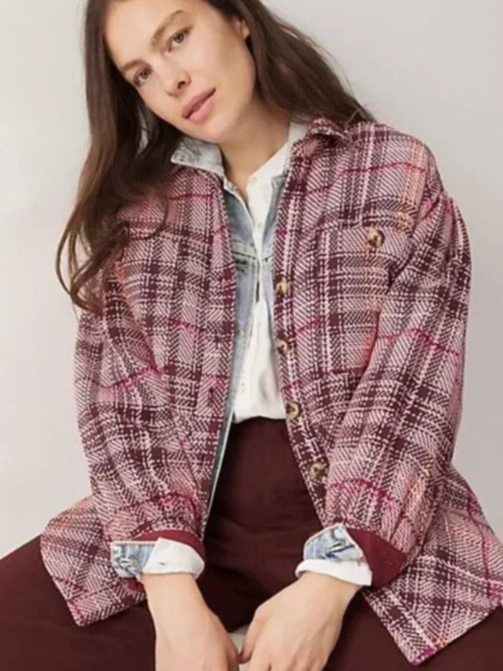 Anthropologie Hudson Plaid Shirt Jacket Womens Medium Shacket